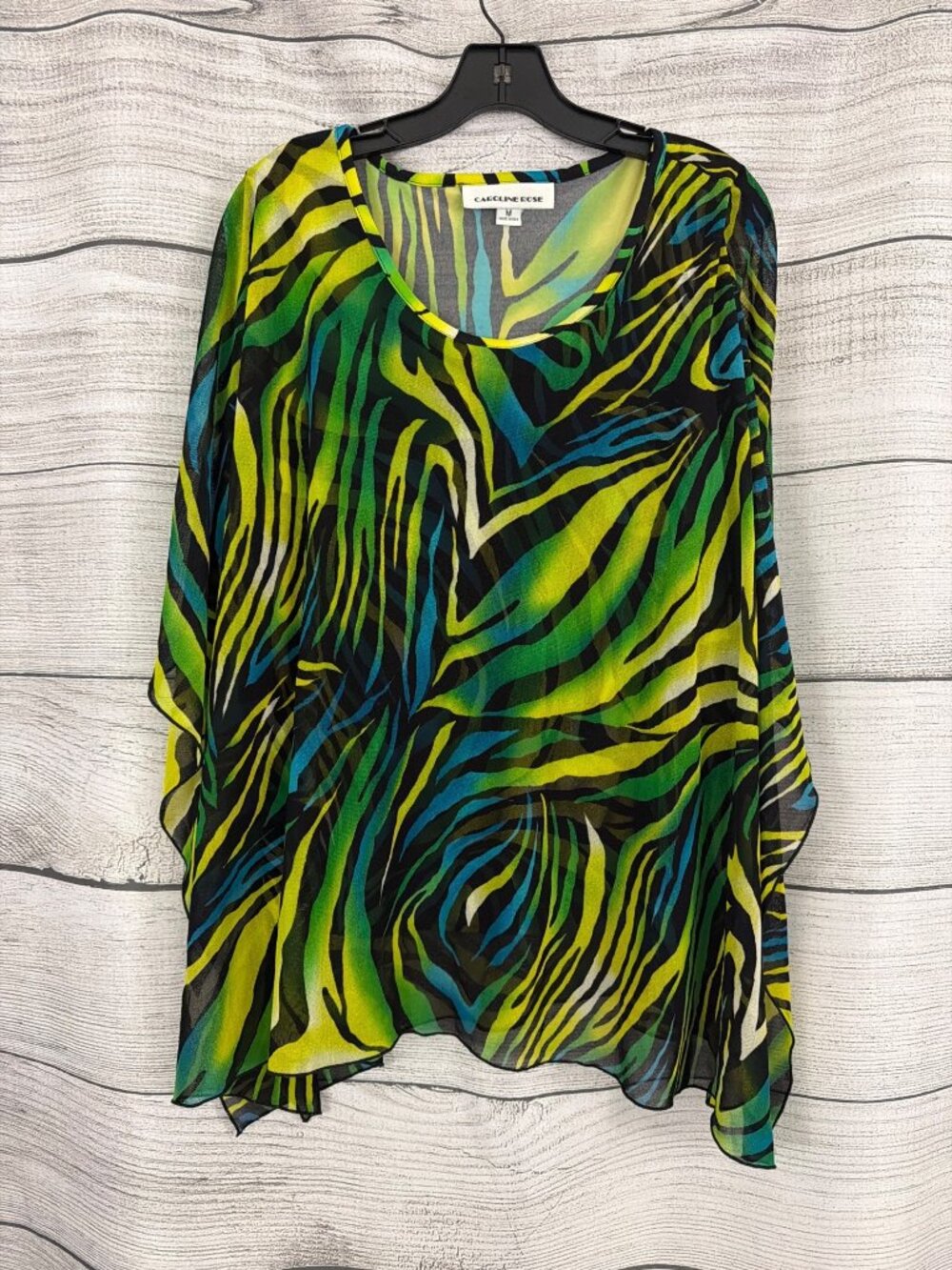 Caroline Rose Multicolor Zebra Print Sheer Tunic Blouse Top M
